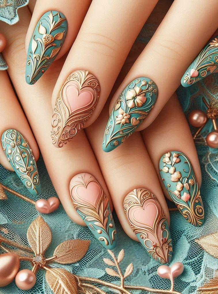 🌹 Rose Romance: Channel your inner romantic with nail designs reminiscent of classic red or blush pink roses.