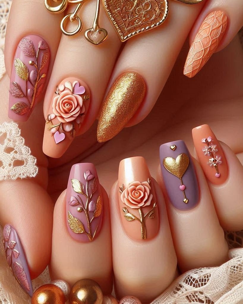 💖 Heartfelt Blooms: These floral-inspired nails are like a love letter to spring. Imagine daisies, roses, and tulips dancing on your fingertips!
