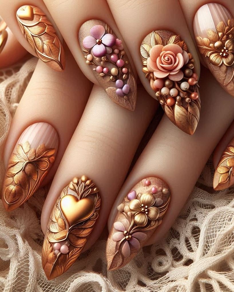 💕 Petal Passion: Mix and match pastel shades with heart motifs. Your nails will be the sweetest bouquet in town.