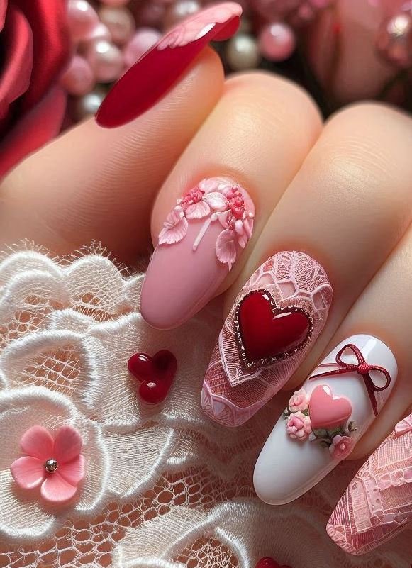 Pink Lace Delight: These nails are like delicate lace doilies for your fingertips.