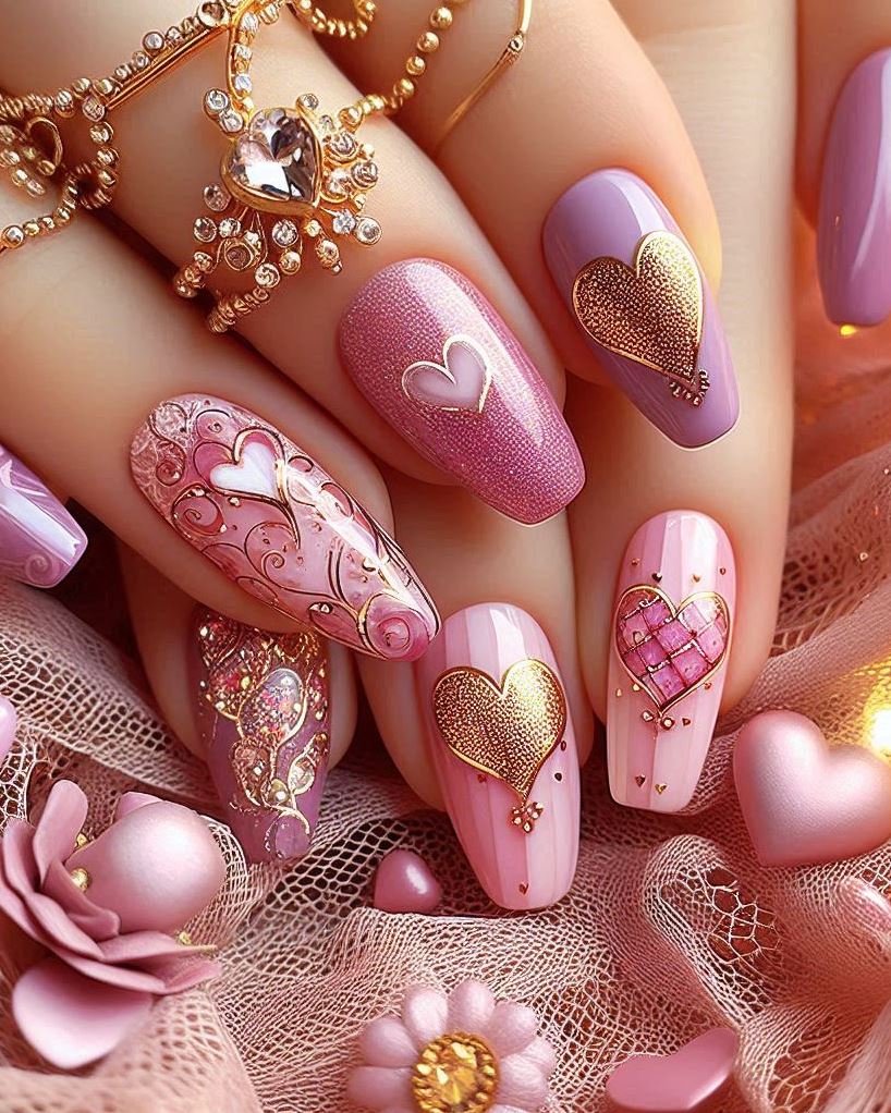 Abstract Artistry: Express your creativity with abstract pink and purple nail designs. Each nail is a mini masterpiece!