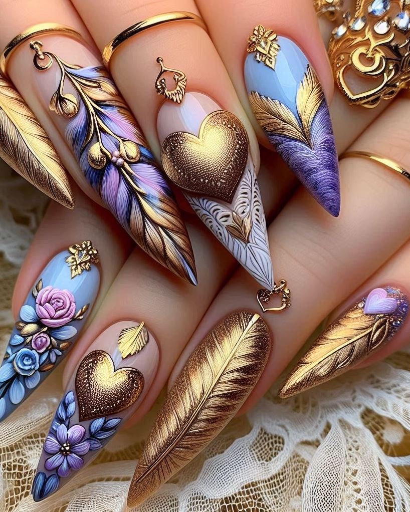 Midnight Garden: Violet flowers bloom on a royal blue base. A romantic stroll through a moonlit garden.