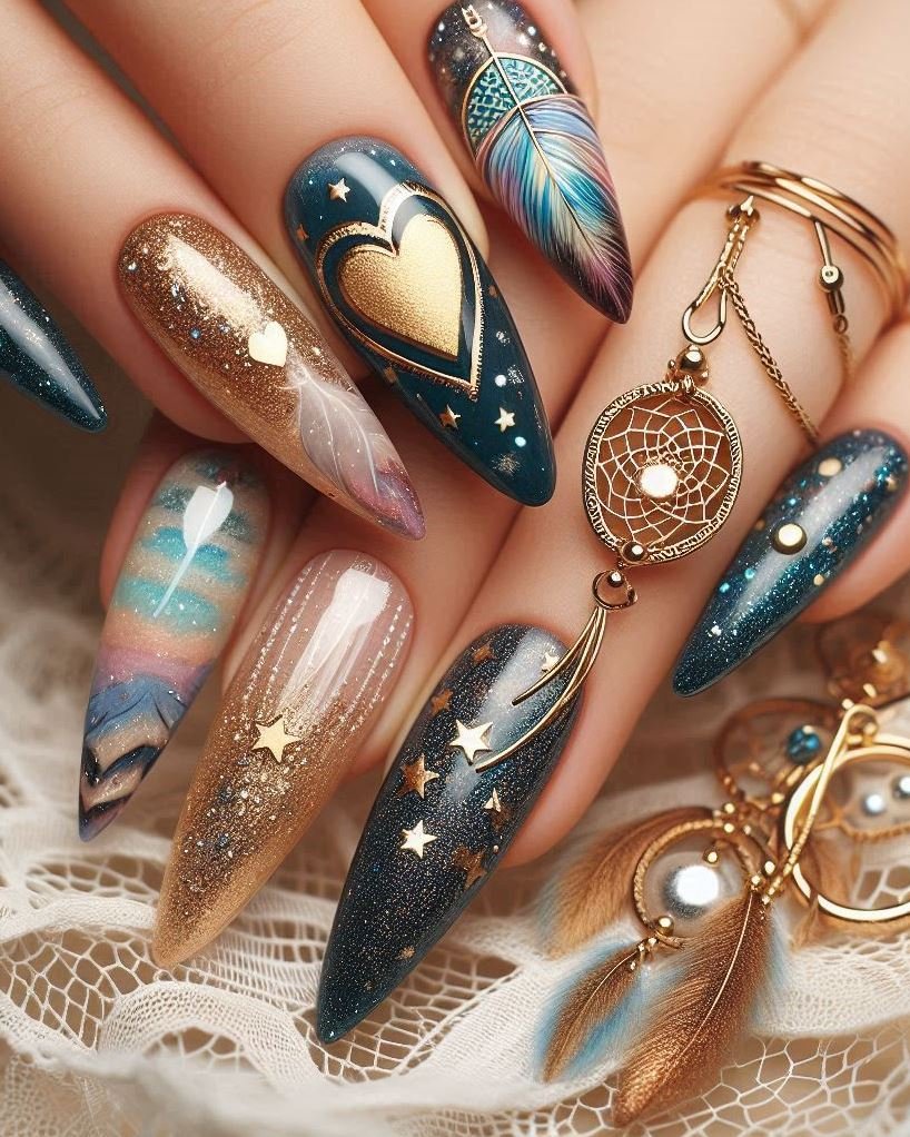 Interstellar ombré: From deep indigo to cosmic lavender, these nails transition seamlessly through the galaxy. A stellar gradient for the fashion-forward stargazer.