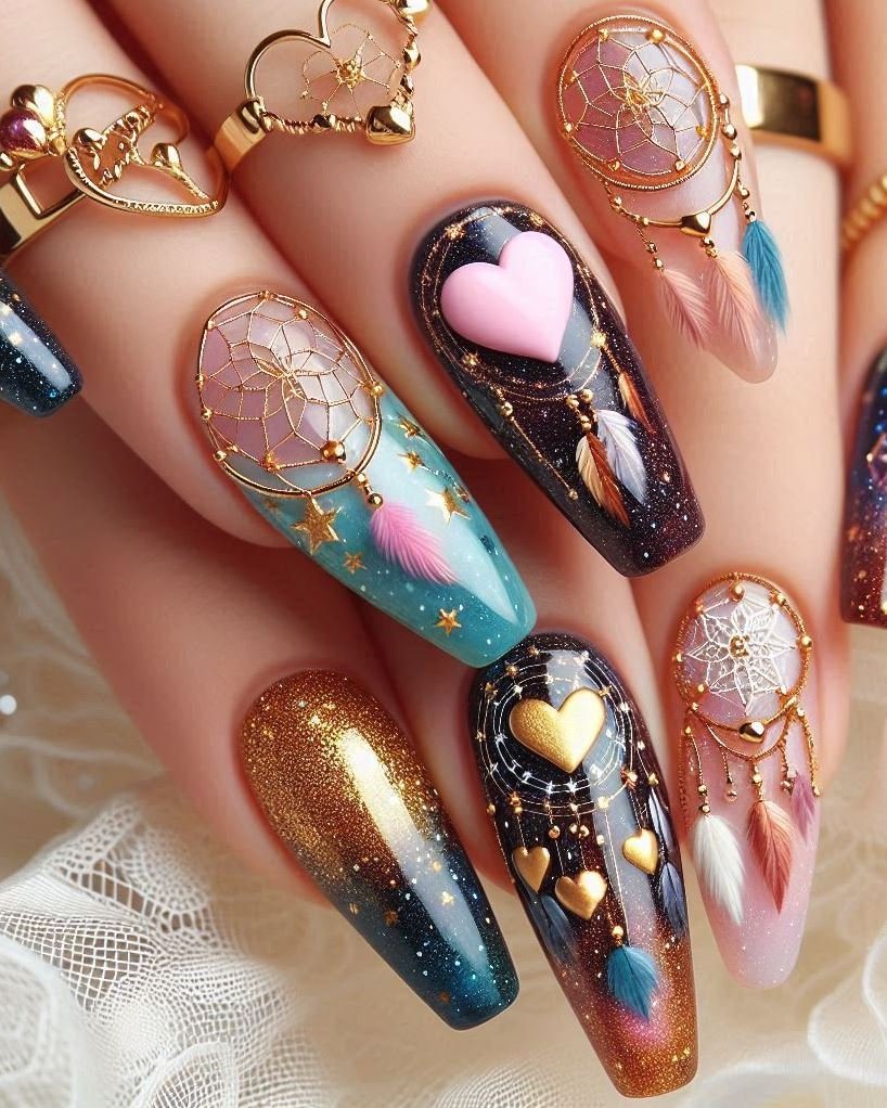 Midnight stardust: These black galaxy nails are like secrets whispered between constellations. Dark, mysterious, and utterly captivating.