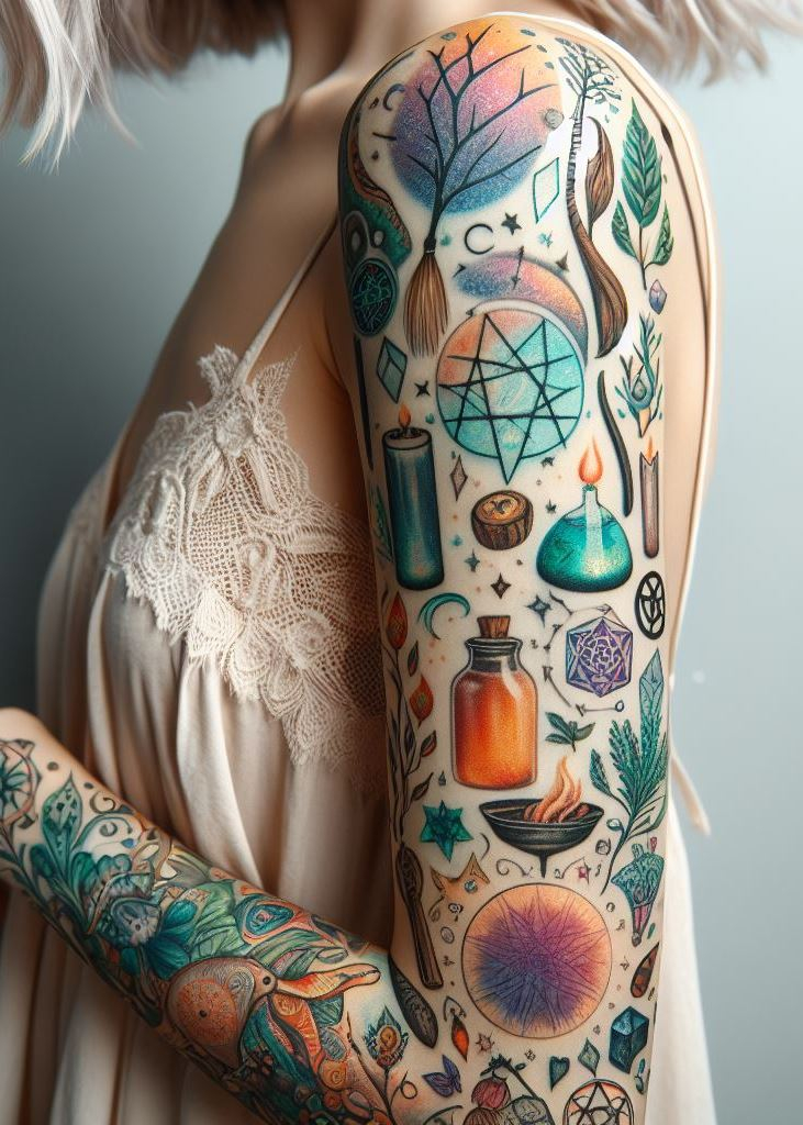 Arm yourself with magic—pentacles, stars, and sacred geometry. Your skin whispers enchantments.