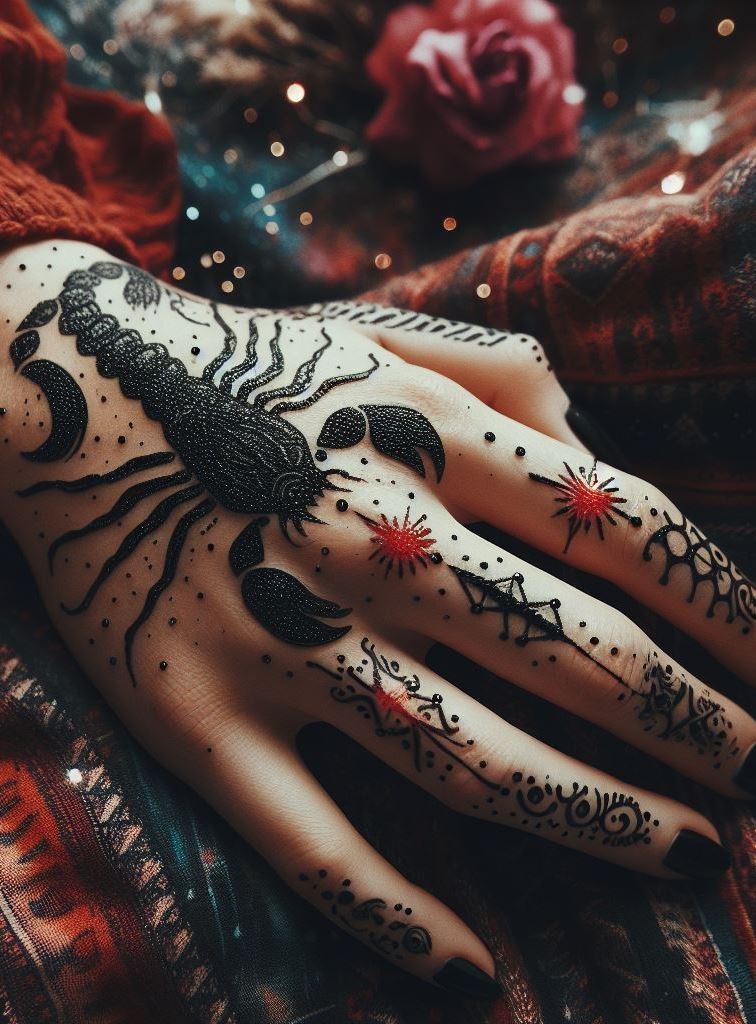 Witchy vibes meet edgy elegance: black scorpions crawling across your hand, leaving a trail of enchantment. 🖤🌿