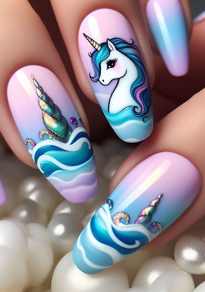 Ready to shine like a unicorn? These nail art ideas are your secret weapon! Sparkly and stunning, they’ll turn heads and add a magical touch to any look.