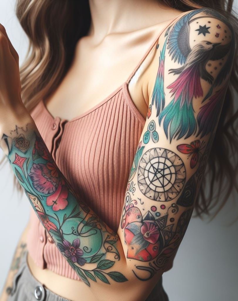 Celestial phases dance on your arm: crescent, waxing, full, and waning moons. Your tattoo mirrors the ebb and flow of magic in the universe. 🌒🌕🌘