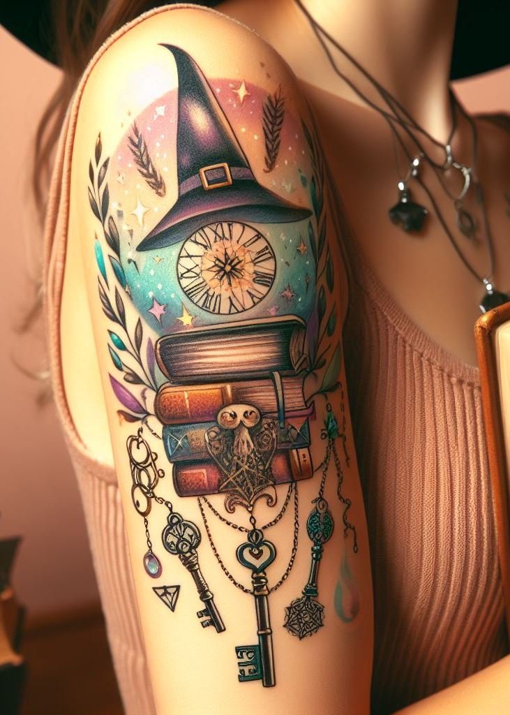 Embrace your magical side with a witch hat tattoo – a symbol of wisdom, protection, and empowerment. Wear it proudly on your skin!