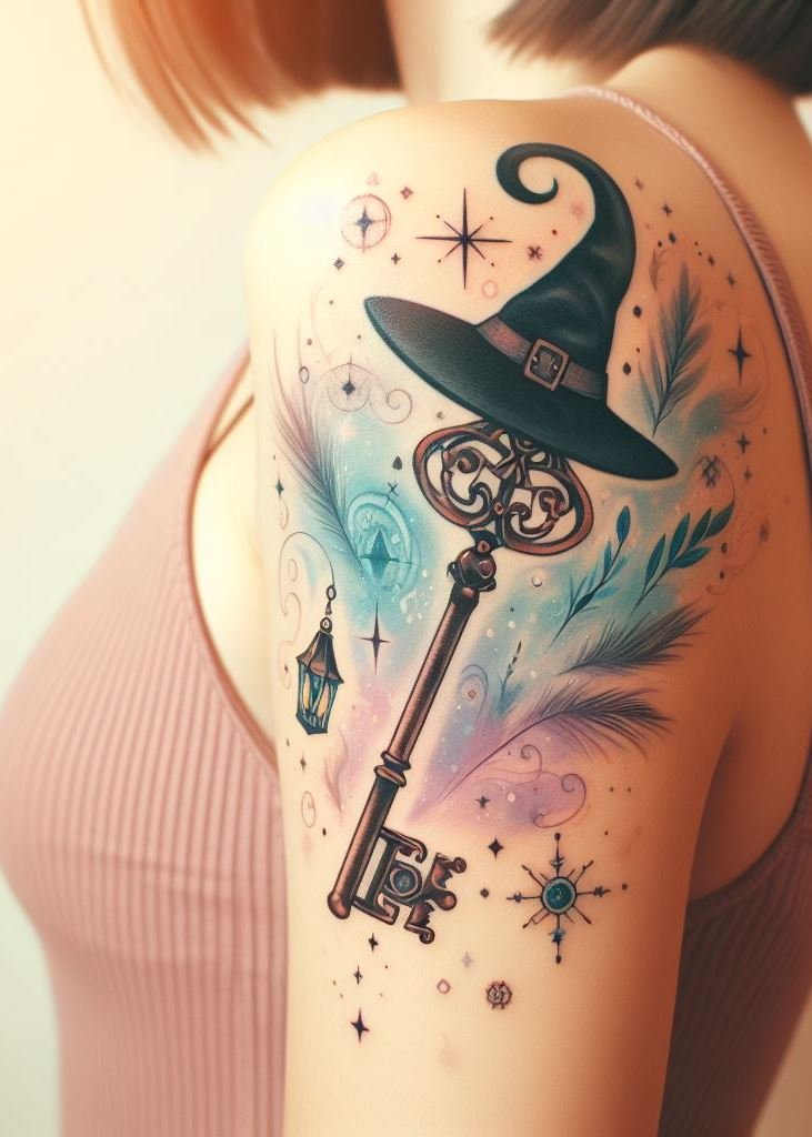 Witchy symbols etched in ink – brew your own magic potion. The hat invites you to stir the cauldron of creativity.