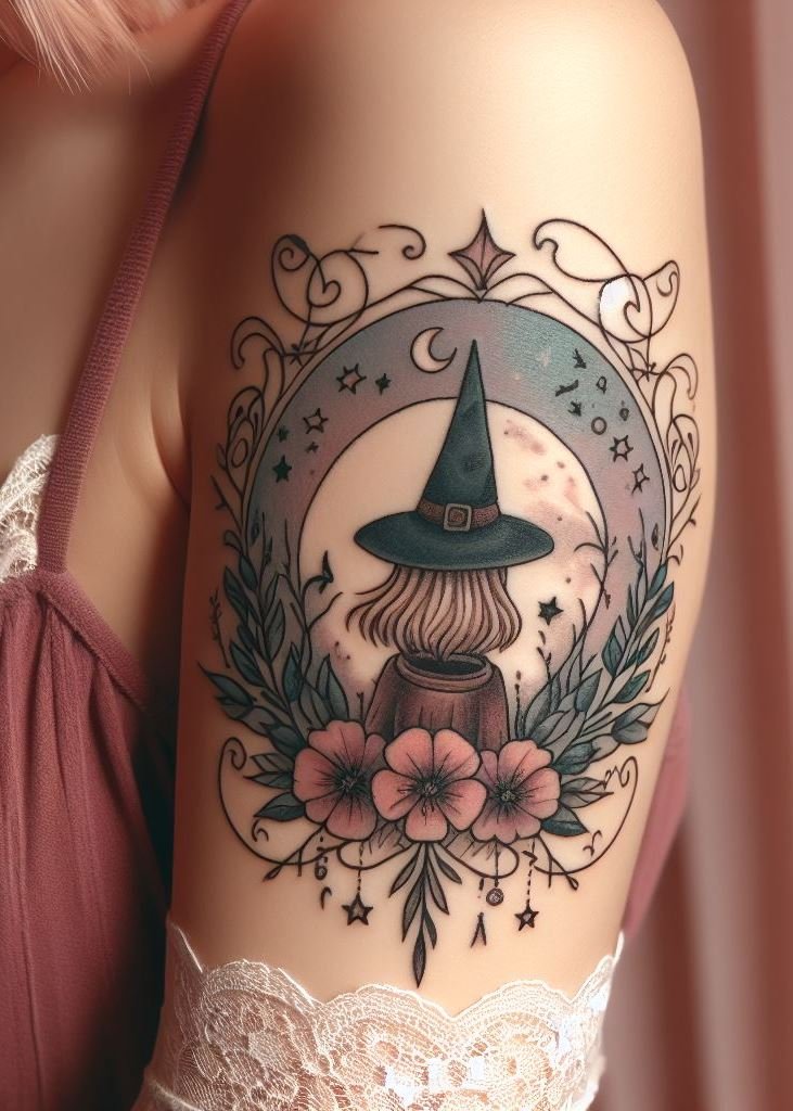 Brew up some enchantment with a miniature witch’s hat tattoo. It’s like having a dash of magic wherever you go! The hat is a nod to the witches’ tradition of wearing pointed hats during rituals.