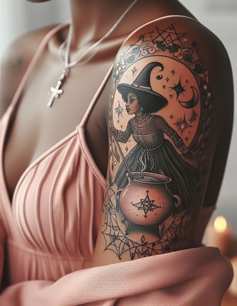 Triple moon tattoo: mother, maiden, and crone – the phases of the Goddess. Let the moon guide your mystical journey.