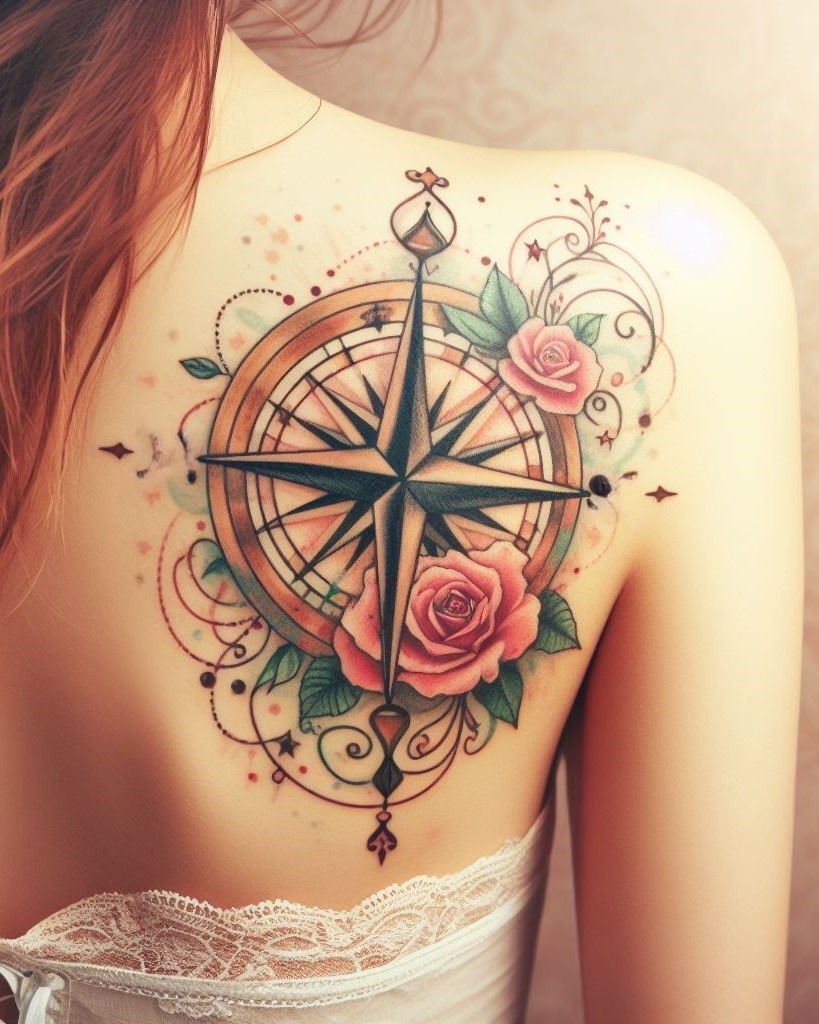 Find your true north with a compass tattoo on your shoulder and back. These intricate designs symbolize guidance and adventure, ensuring you always stay on course.