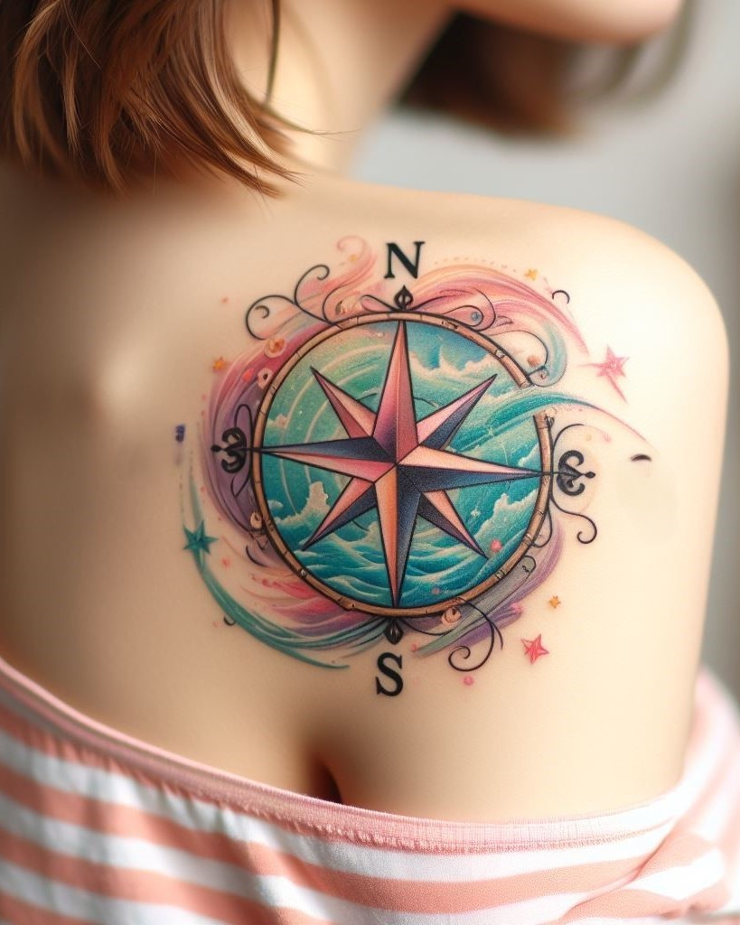 Turn your back into a map of adventures with compass tattoos. These classic designs are perfect for explorers, symbolizing direction and the journey towards your dreams.