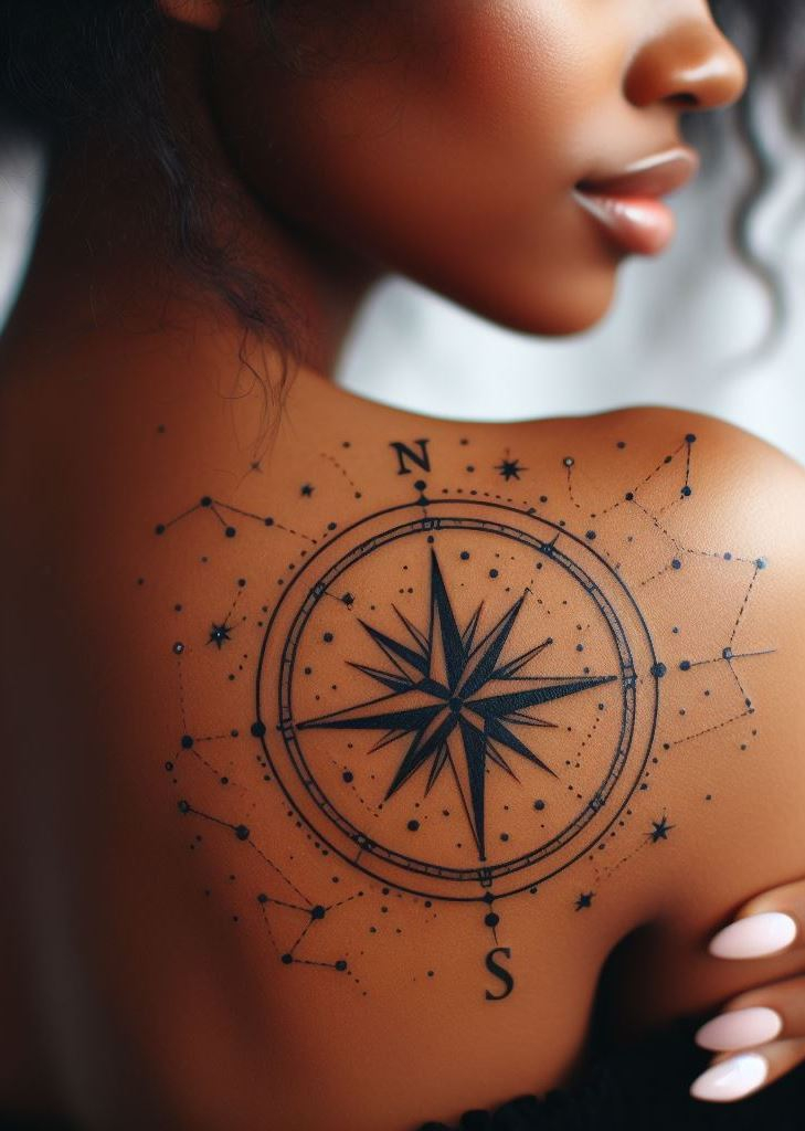 Chart your course with compass inspired tattoos on your shoulder and back. These elegant designs capture the spirit of exploration and the thrill of discovering new paths.