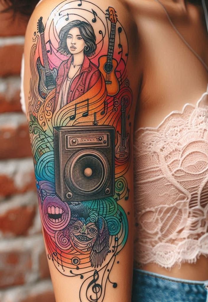 Let your passion for music resonate with sound box themed tattoos. These designs are a stylish tribute to the speakers that bring your favorite tunes to life, making your ink a statement of sound and style.