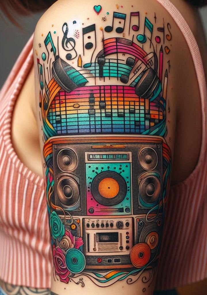 Sound box tattoos are perfect for music lovers who want their ink to speak volumes. Celebrate your love for powerful beats and booming bass with designs that bring the essence of a sound system to your skin