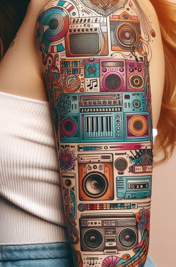 Ready to turn up the volume on your tattoo collection? Sound box themed tattoos are a dynamic way to showcase your love for music. Let every beat and rhythm echo through your ink.