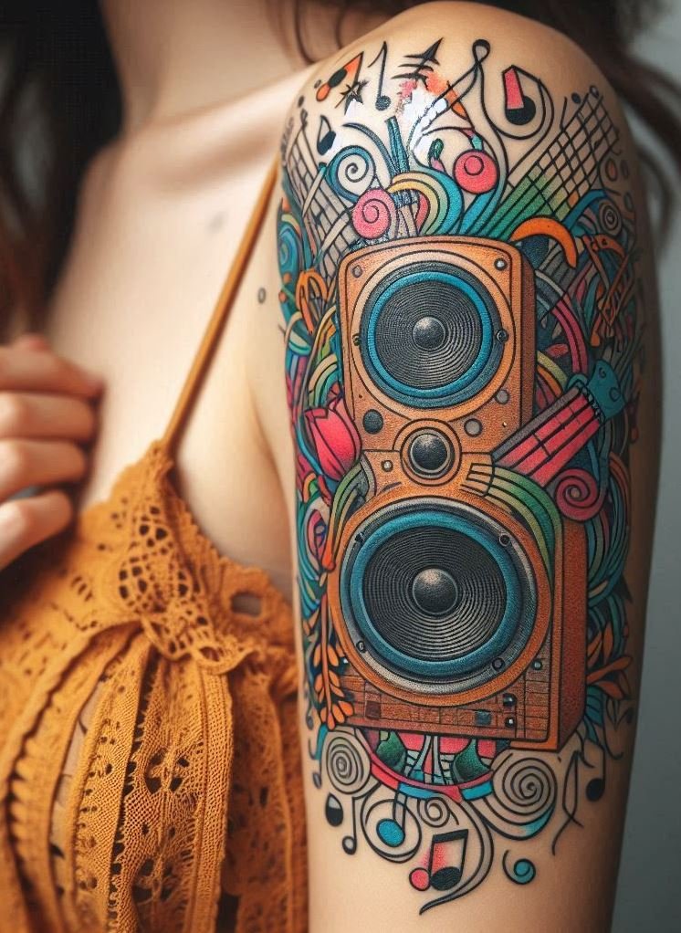 Sound box tattoos are a bold and stylish way to express your passion for music. These designs let you carry the energy of a live performance with you, turning your skin into a stage for art.