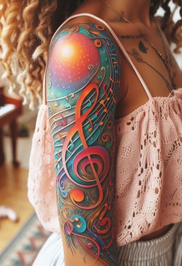 Turn your passion for music into a masterpiece with treble clef themed tattoos. These elegant designs capture the beauty of sound, making your skin a symphony of ink.