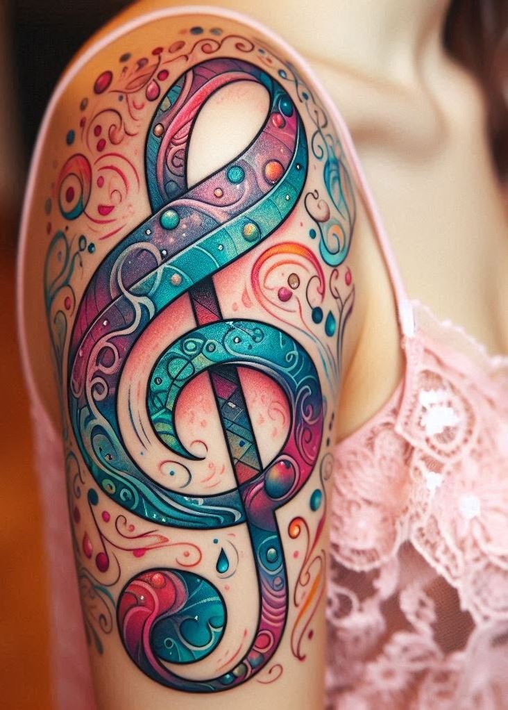 Treble clef tattoos are a beautiful blend of art and music. Celebrate your favorite tunes with designs that capture the essence of every note, turning your skin into a work of musical art.