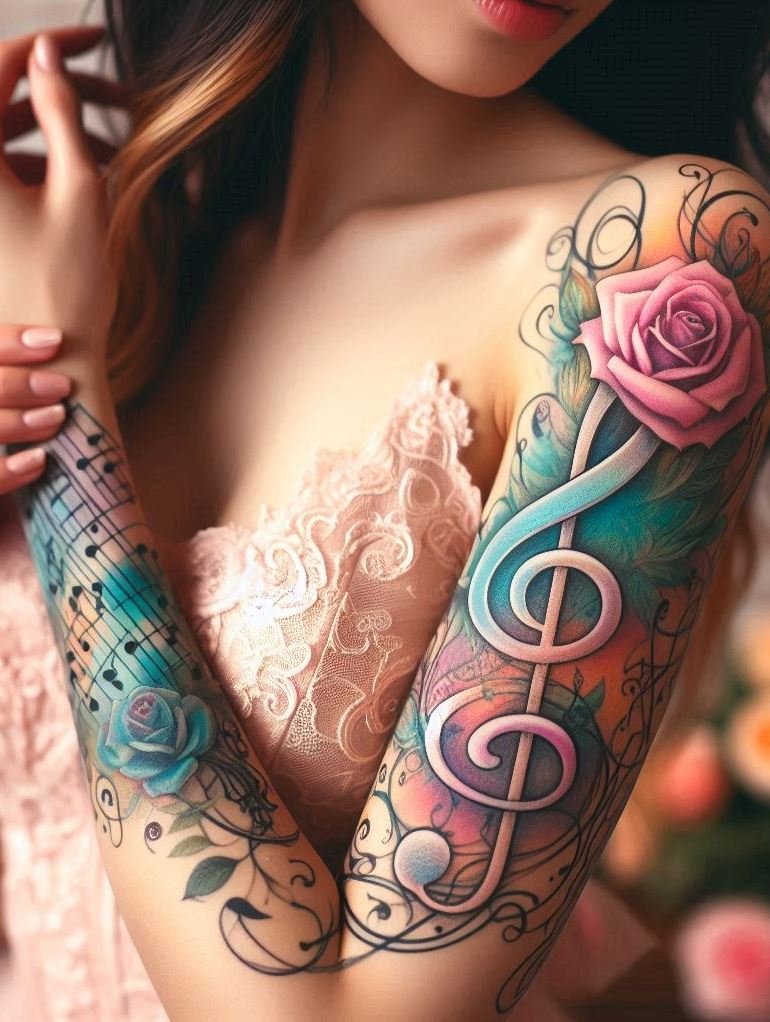 Treble clef tattoos are a symphony on your skin, celebrating your love for music in every note. Perfect for musicians and fans alike, these designs let you wear your heart on your sleeve.