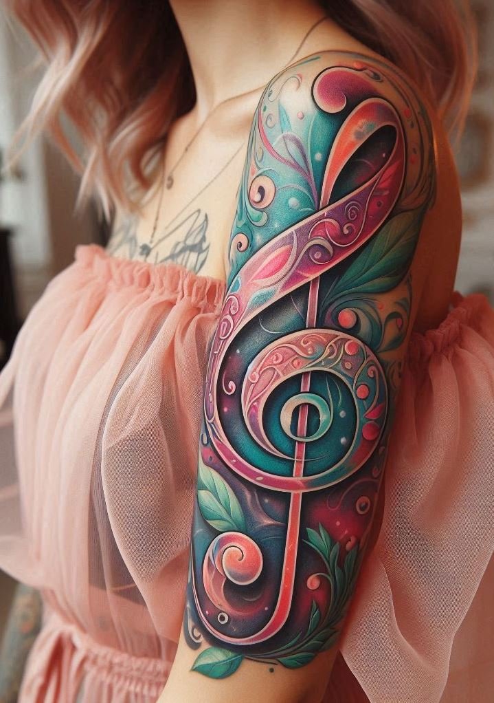 Let your skin sing with treble clef tattoos that capture the essence of your musical passion. Perfect for musicians and music lovers alike, these designs are a timeless tribute to the beauty of sound.