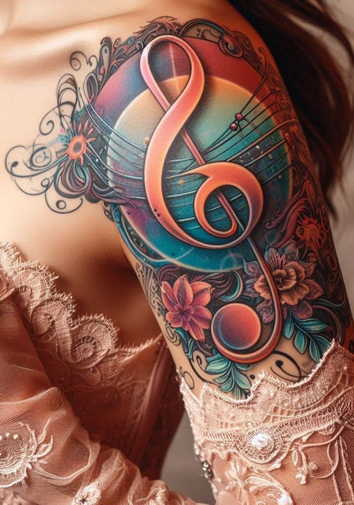 Let your skin sing with treble clef tattoos that capture the essence of your musical passion. Perfect for musicians and music lovers alike, these designs are a timeless tribute to the beauty of sound.