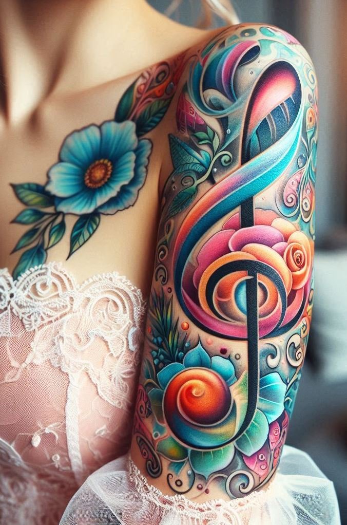 Ready to turn your love for music into art? Treble clef themed tattoos are a stylish way to express your passion. Let each curve and line of the clef tell your unique musical story.