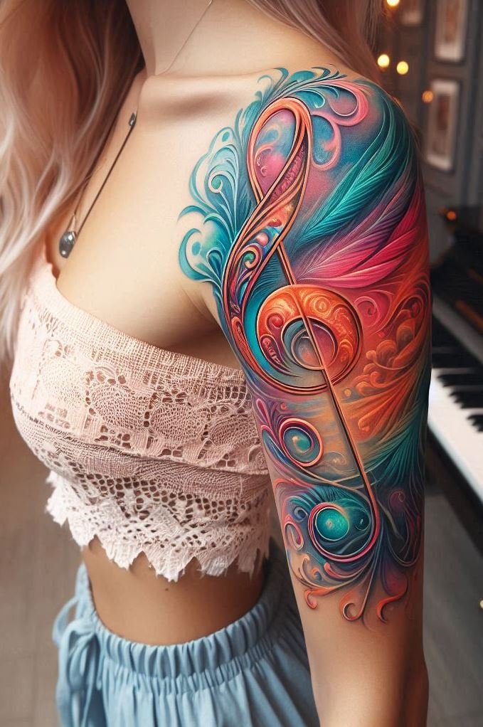 Treble clef tattoos are music to your eyes! These designs are perfect for those who live and breathe music, turning every note into a stunning piece of body art.