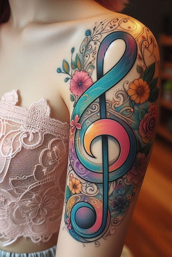 Celebrate your musical journey with treble clef themed tattoos that resonate with your soul. These elegant designs capture the essence of your favorite melodies, making your skin a canvas of musical expression.