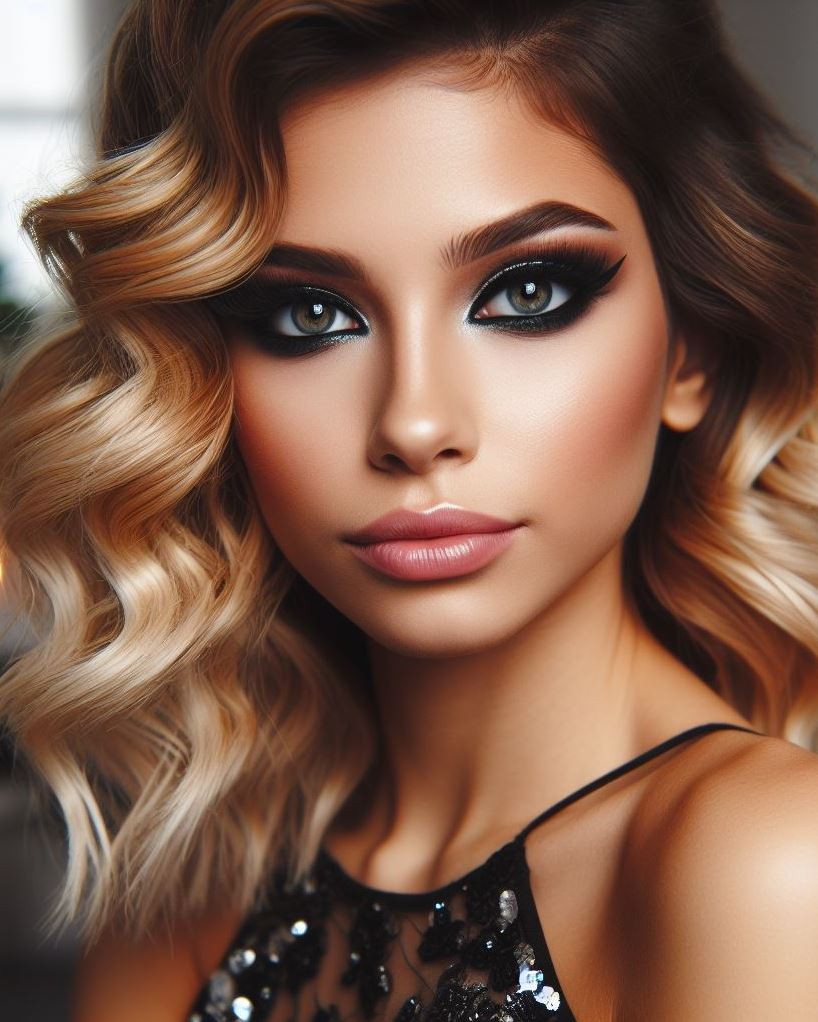 Channel your inner rockstar! A classic black smokey eye and winged liner is the epitome of edgy elegance. Pair it with bold lipstick for a show-stopping look.