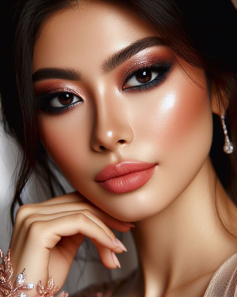 Dress your eyes in soft shimmer! Rose gold smokey eyes with nude lips create a delicate and ethereal look, perfect for weddings, prom, or adding a touch of glamour to your everyday makeup.