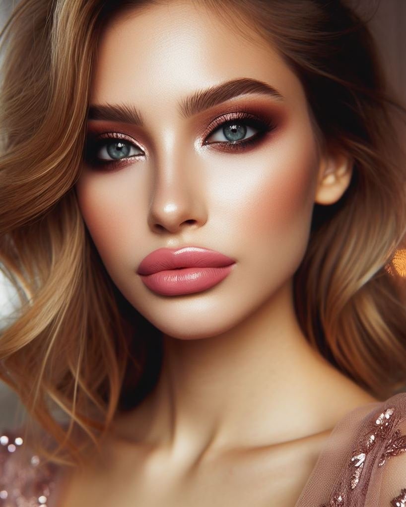 Shine like a rose! Rose gold smokey eyes with nude lips offer a romantic and shimmering take on smokey eye makeup, perfect for a night out or a special occasion.