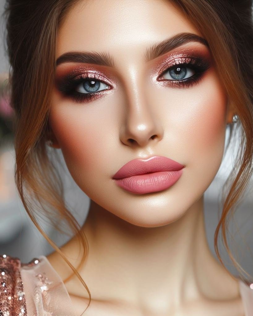 Less is more with a rose gold glow! Rose gold smokey eyes and nude lips create a soft and sophisticated look that flatters all eye colors. This is perfect for makeup beginners or those who prefer a natural glam aesthetic.