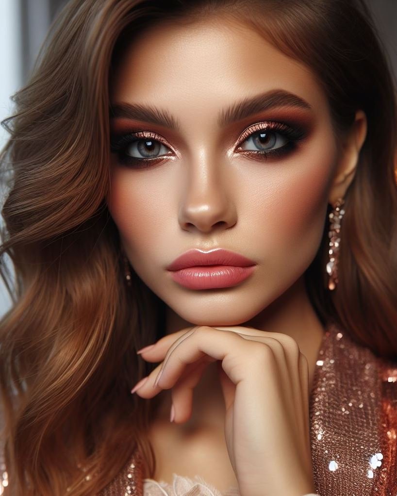 Festival ready with a touch of elegance! Rose gold smokey eyes with nude lips add a touch of glam to your festival outfit, making you stand out from the crowd while remaining sophisticated.