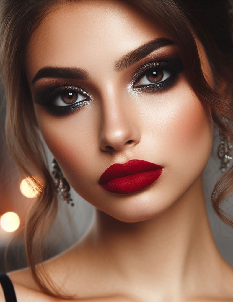 Classic with a kick! Chocolate brown smokey eyes paired with deep red lips create a timeless and bold look, perfect for a night out or adding instant drama to your everyday makeup.
