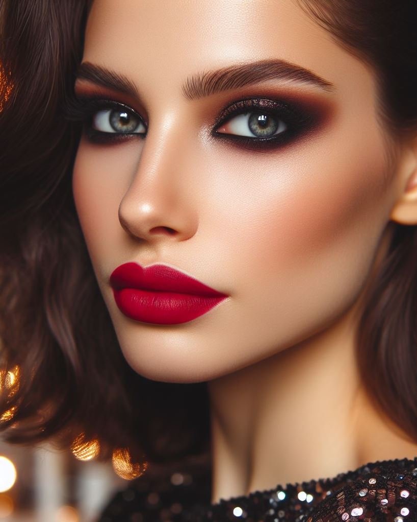 Modern muse vibes! Ditch the black with a chocolate brown smokey eye. Deep red lips add a touch of vintage glamour for a look that's both modern and iconic.