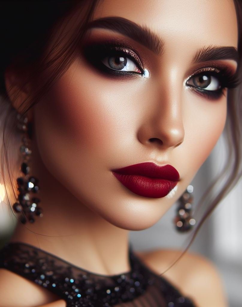 Date night done right! Chocolate brown smokey eyes and deep red lips offer a sultry and sophisticated combination, perfect for sweeping your date off their feet.