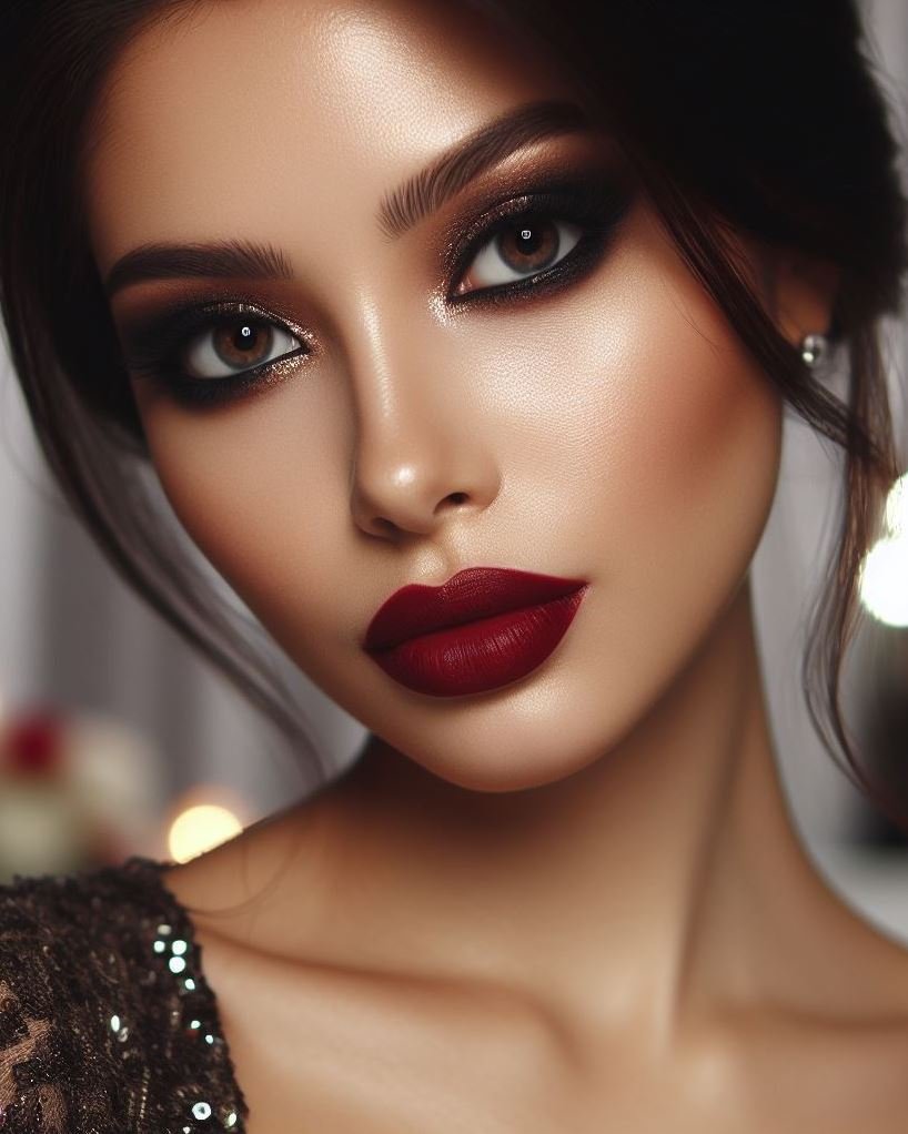 Channel your inner Hollywood icon! Embrace the glamour of old Hollywood with a chocolate brown smokey eye and deep red lips. This timeless combination is guaranteed to turn heads.