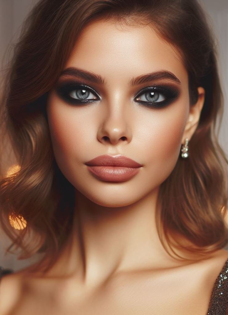 Monochrome magic! A smokey taupe eye paired with neutral lips in the same color family creates a monochromatic look that's both trendy and sophisticated.