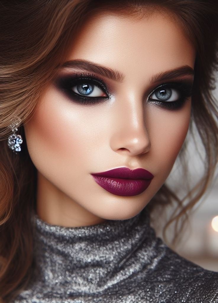 Date night with a bite! A gunmetal grey smokey eye with plum lips offers a sultry and sophisticated look with a touch of edge, perfect for leaving a lasting impression on your date.
