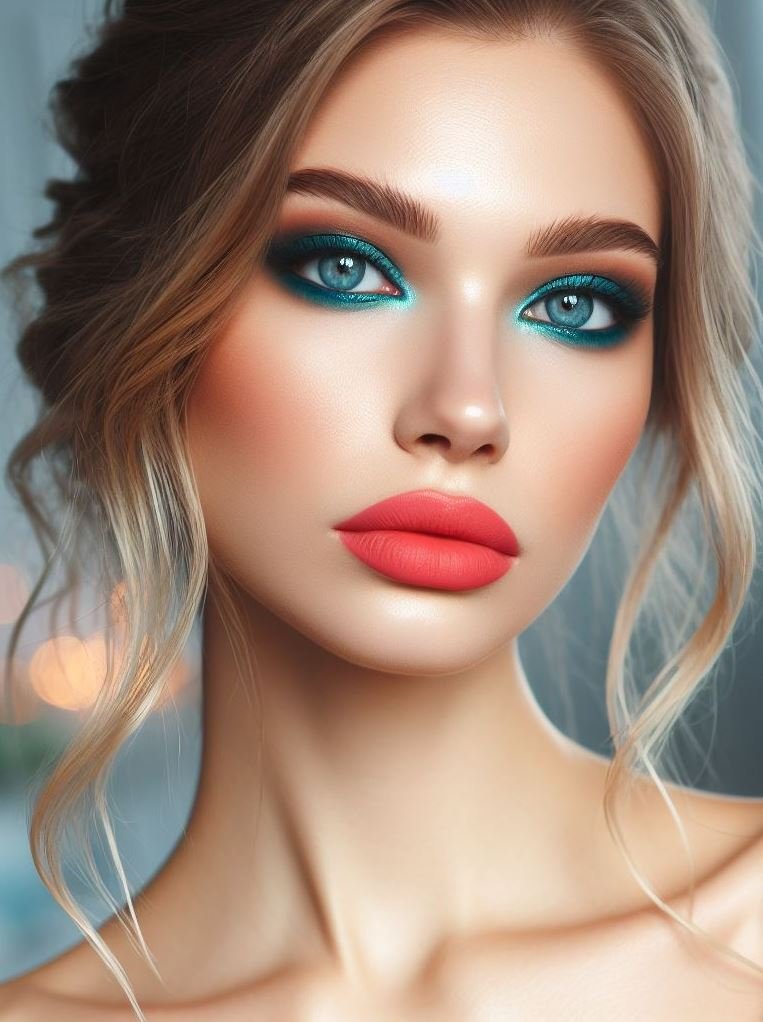 Ditch the ordinary, embrace the teal! A teal smokey eye with coral lips creates an unexpected and playful look, perfect for those who want to stand out from the crowd.