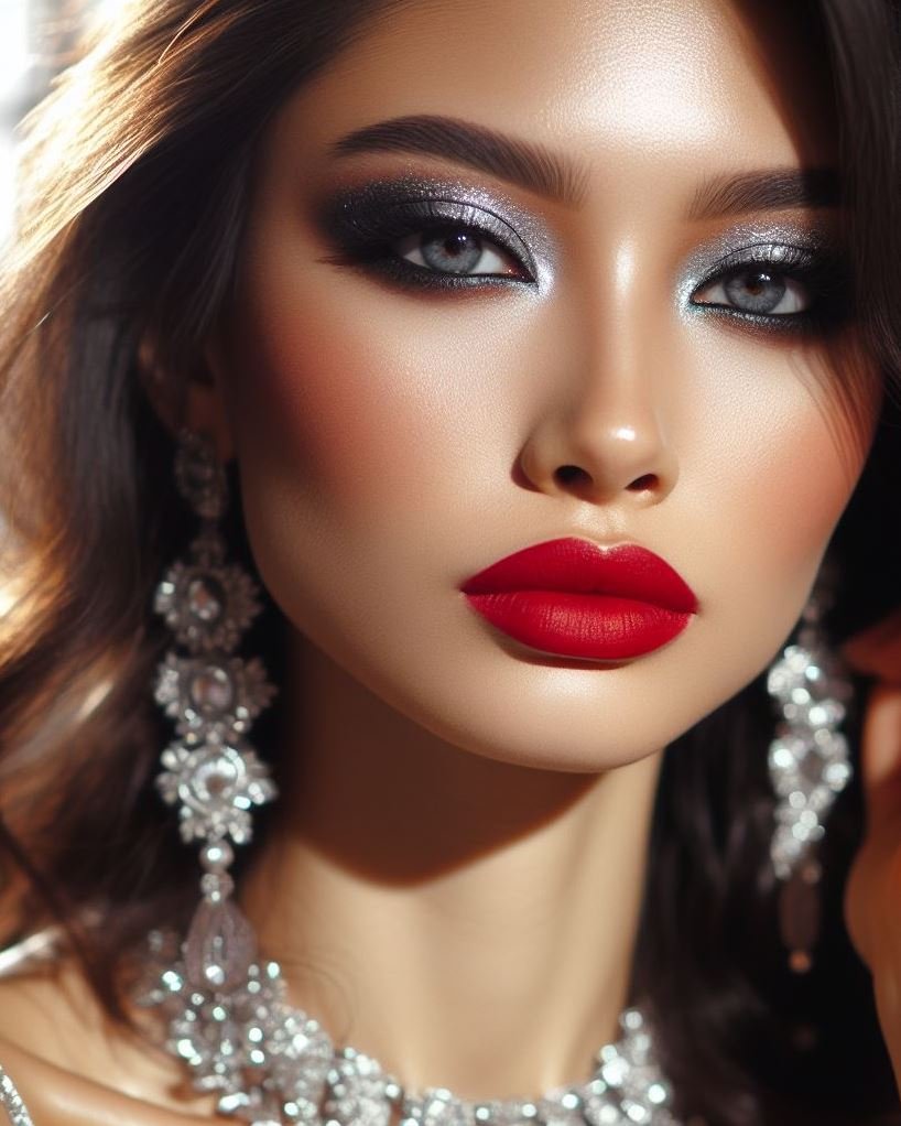 Channel your inner rock royalty! Silver smokey eyes with a bold red lip create a glamorous and edgy look, perfect for a night out on the town or rocking a concert.