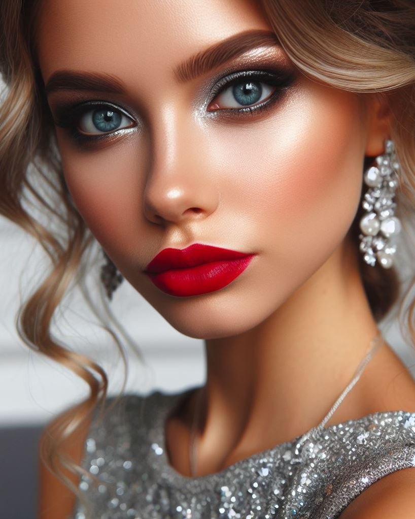 Holiday glam that shines! Silver smokey eyes sparkle with festive flair, while a bold red lip adds a touch of drama. This statement-making combo is perfect for any holiday party.