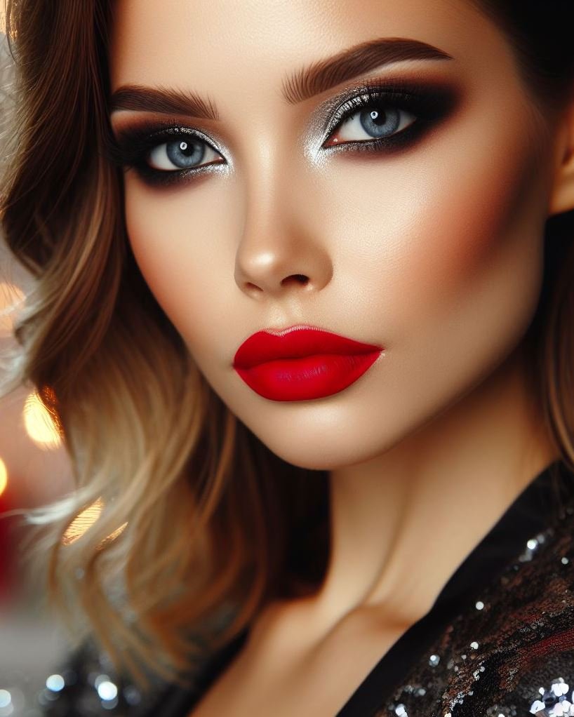 Silver screen siren vibes! Channel the iconic glamour of Hollywood with a silver smokey eye and a bold red lip. This timeless combination is perfect for a special occasion or a night out feeling like a star.