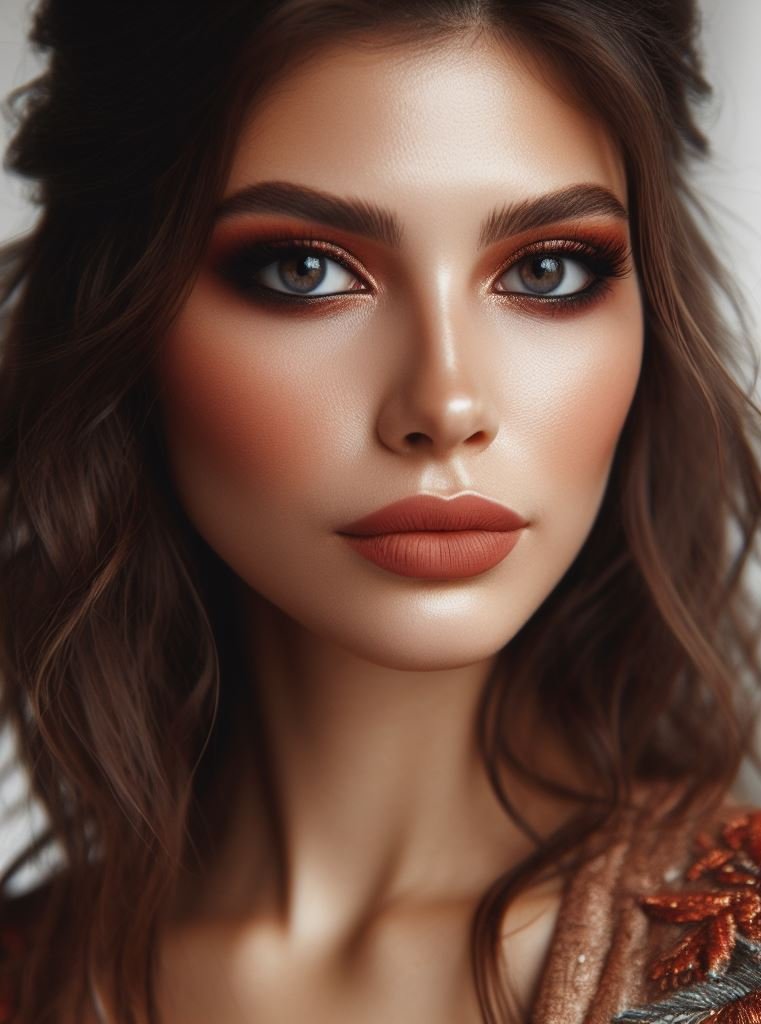 Back to nature glam! Ditch the harsh blacks and embrace the warmth of a terracotta smokey eye. Warm brown lips complete this earthy and sophisticated look.