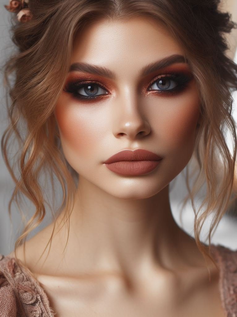 Fall for these earthy hues! Terracotta and warm brown are a match made in autumn heaven. This earthy smokey eye and lip combo perfectly complements the rich colors of the season.