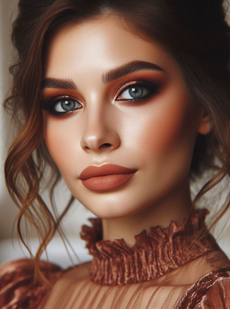 Embrace the earth tones! Rustic terracotta smokey eyes paired with warm brown lips create an earthy and warm look, perfect for channeling your inner autumn goddess or adding a touch of nature-inspired beauty to your everyday makeup.