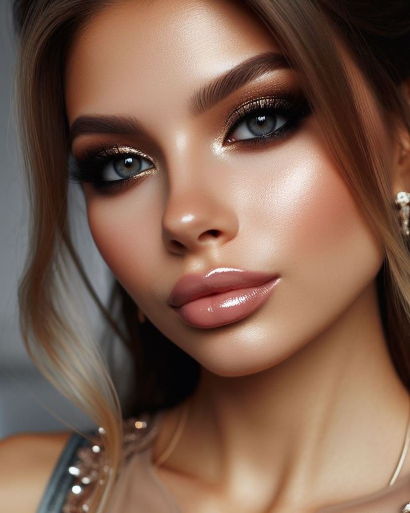 Natural glam, effortlessly achieved! Champagne gold smokey eyes and glossy nude lips create a soft and universally flattering look that's easy to achieve, even for makeup beginners.